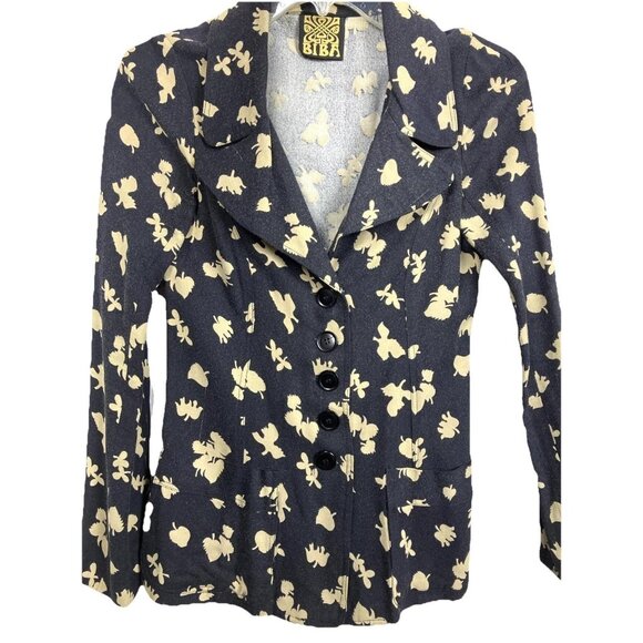 RARE Biba Vintage 70s Signature Print Jacket S Gray - Picture 7 of 7